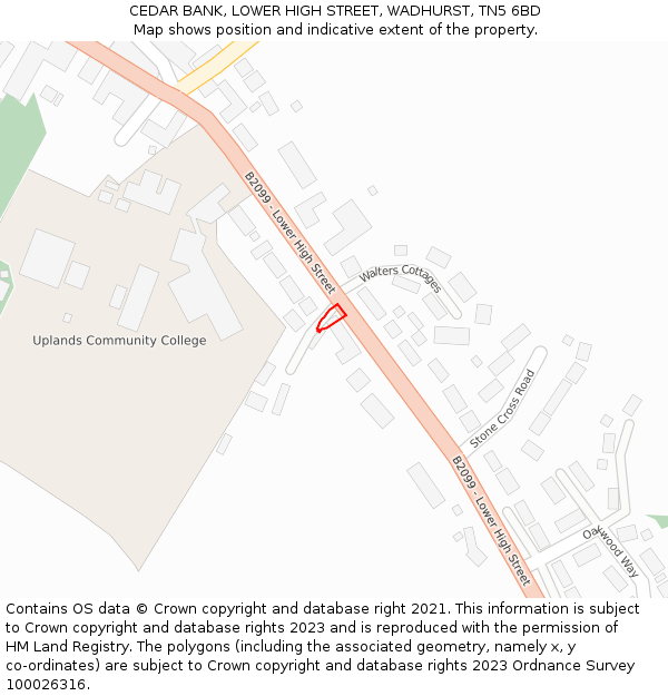 CEDAR BANK, LOWER HIGH STREET, WADHURST, TN5 6BD: Location map and indicative extent of plot