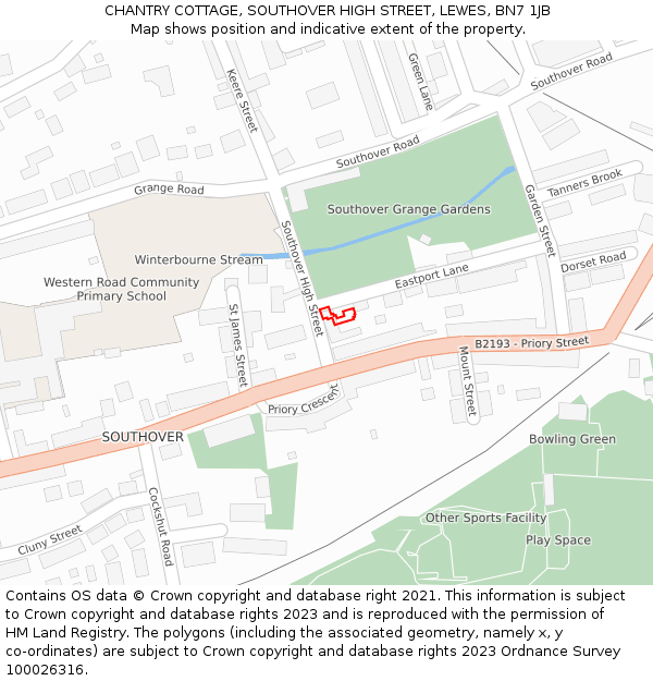 CHANTRY COTTAGE, SOUTHOVER HIGH STREET, LEWES, BN7 1JB: Location map and indicative extent of plot