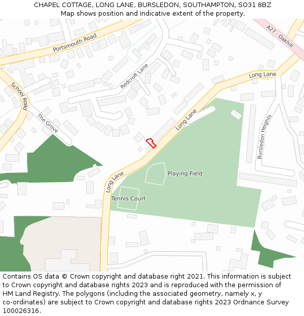 CHAPEL COTTAGE, LONG LANE, BURSLEDON, SOUTHAMPTON, SO31 8BZ: Location map and indicative extent of plot