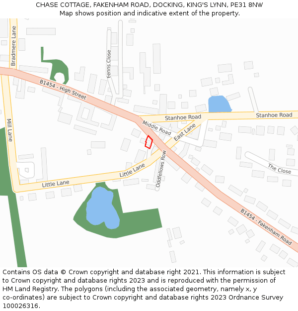 CHASE COTTAGE, FAKENHAM ROAD, DOCKING, KING'S LYNN, PE31 8NW: Location map and indicative extent of plot