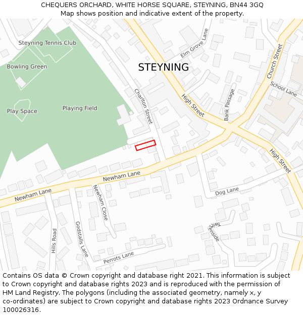 CHEQUERS ORCHARD, WHITE HORSE SQUARE, STEYNING, BN44 3GQ: Location map and indicative extent of plot
