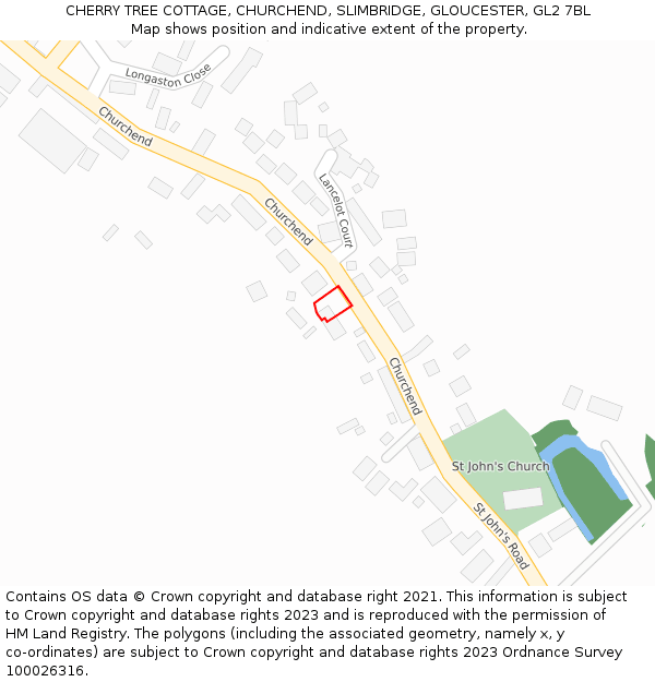CHERRY TREE COTTAGE, CHURCHEND, SLIMBRIDGE, GLOUCESTER, GL2 7BL: Location map and indicative extent of plot
