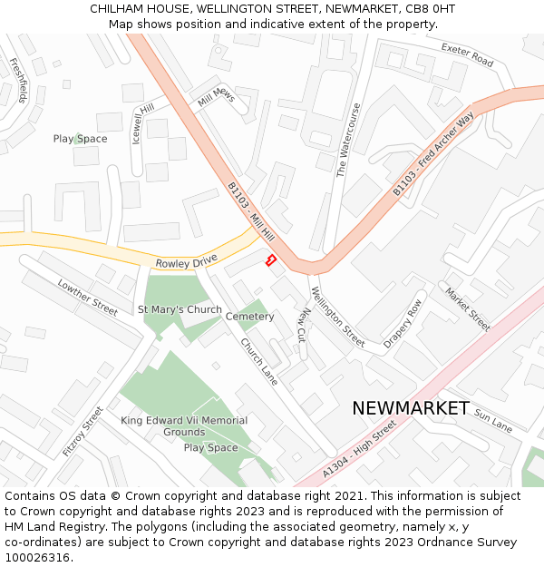 CHILHAM HOUSE, WELLINGTON STREET, NEWMARKET, CB8 0HT: Location map and indicative extent of plot