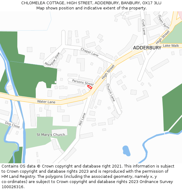 CHLOMELEA COTTAGE, HIGH STREET, ADDERBURY, BANBURY, OX17 3LU: Location map and indicative extent of plot