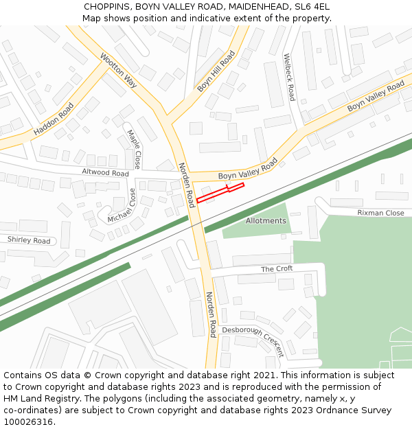 CHOPPINS, BOYN VALLEY ROAD, MAIDENHEAD, SL6 4EL: Location map and indicative extent of plot