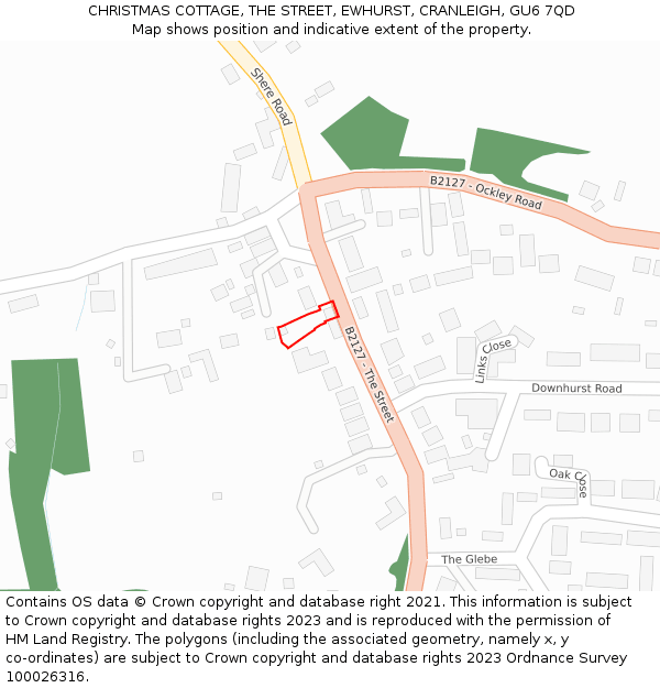 CHRISTMAS COTTAGE, THE STREET, EWHURST, CRANLEIGH, GU6 7QD: Location map and indicative extent of plot