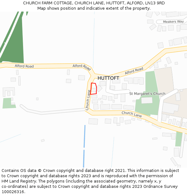CHURCH FARM COTTAGE, CHURCH LANE, HUTTOFT, ALFORD, LN13 9RD: Location map and indicative extent of plot