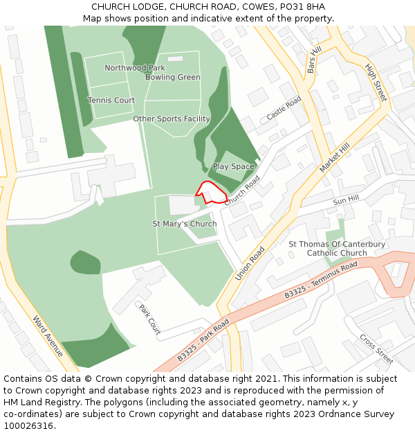 CHURCH LODGE, CHURCH ROAD, COWES, PO31 8HA: Location map and indicative extent of plot