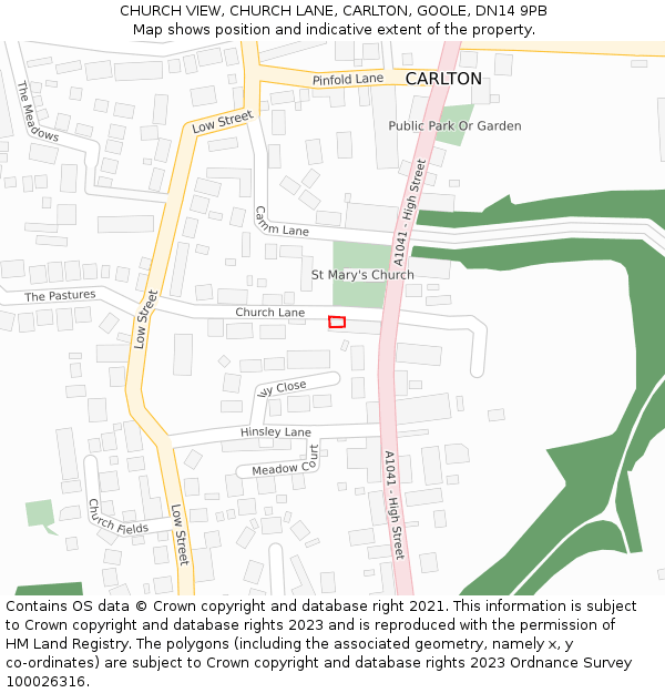 CHURCH VIEW, CHURCH LANE, CARLTON, GOOLE, DN14 9PB: Location map and indicative extent of plot