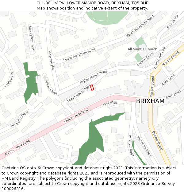 CHURCH VIEW, LOWER MANOR ROAD, BRIXHAM, TQ5 8HF: Location map and indicative extent of plot