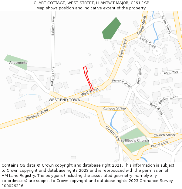 CLARE COTTAGE, WEST STREET, LLANTWIT MAJOR, CF61 1SP: Location map and indicative extent of plot