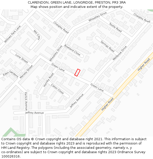 CLARENDON, GREEN LANE, LONGRIDGE, PRESTON, PR3 3RA: Location map and indicative extent of plot