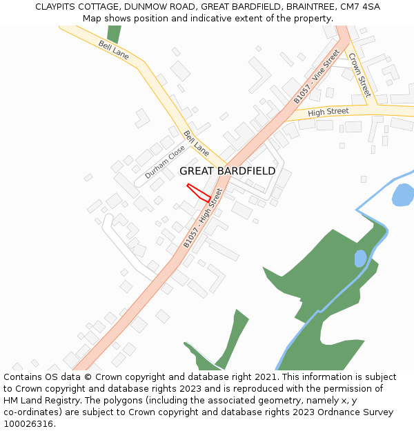 CLAYPITS COTTAGE, DUNMOW ROAD, GREAT BARDFIELD, BRAINTREE, CM7 4SA: Location map and indicative extent of plot