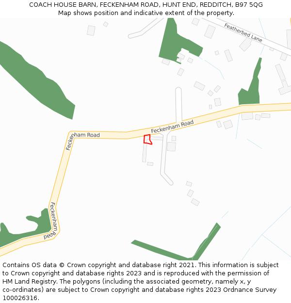 COACH HOUSE BARN, FECKENHAM ROAD, HUNT END, REDDITCH, B97 5QG: Location map and indicative extent of plot