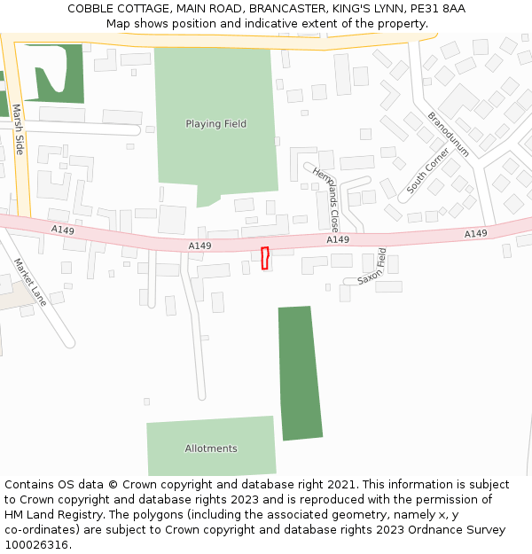 COBBLE COTTAGE, MAIN ROAD, BRANCASTER, KING'S LYNN, PE31 8AA: Location map and indicative extent of plot