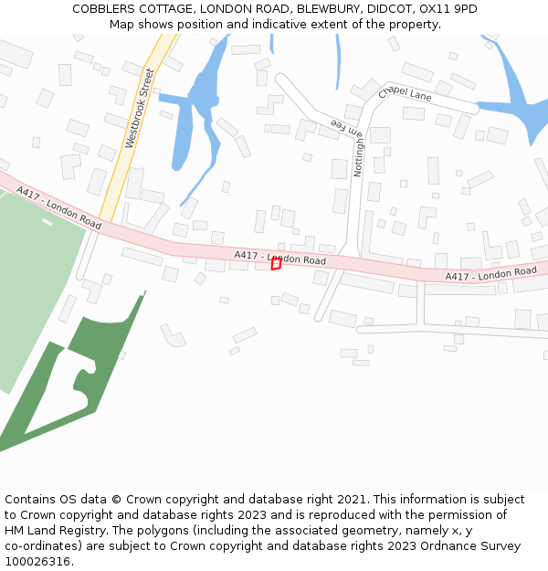 COBBLERS COTTAGE, LONDON ROAD, BLEWBURY, DIDCOT, OX11 9PD: Location map and indicative extent of plot