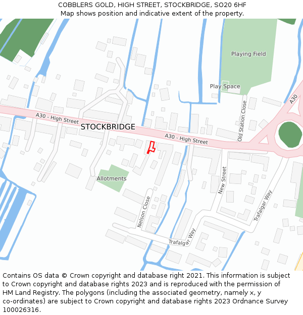 COBBLERS GOLD, HIGH STREET, STOCKBRIDGE, SO20 6HF: Location map and indicative extent of plot