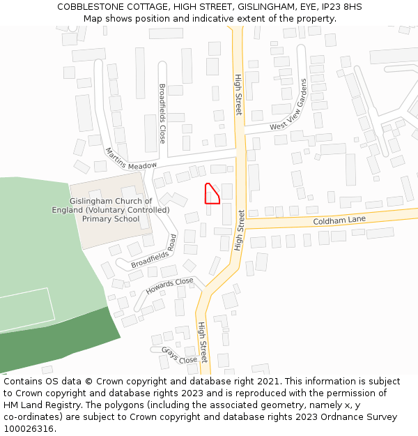 COBBLESTONE COTTAGE, HIGH STREET, GISLINGHAM, EYE, IP23 8HS: Location map and indicative extent of plot
