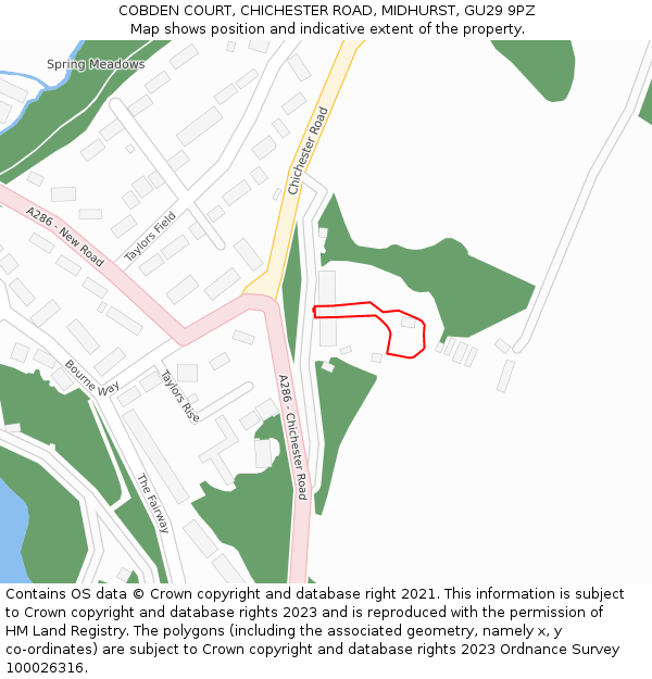 COBDEN COURT, CHICHESTER ROAD, MIDHURST, GU29 9PZ: Location map and indicative extent of plot