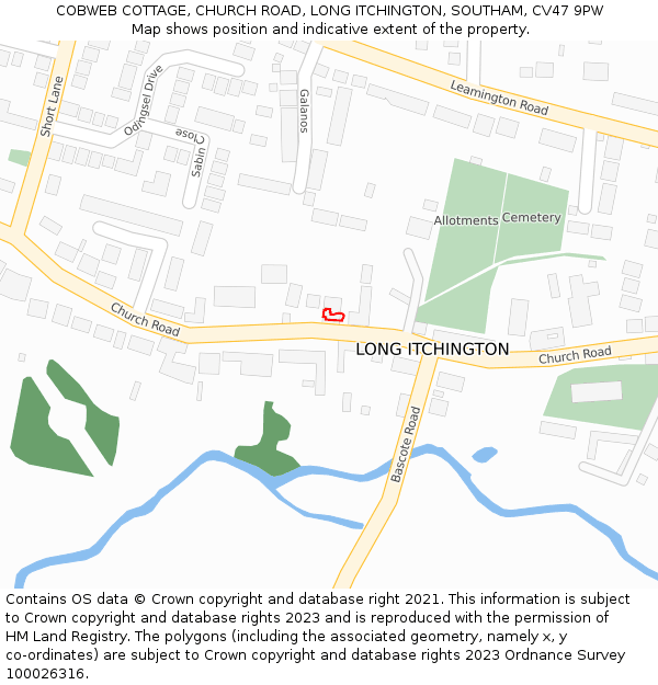 COBWEB COTTAGE, CHURCH ROAD, LONG ITCHINGTON, SOUTHAM, CV47 9PW: Location map and indicative extent of plot