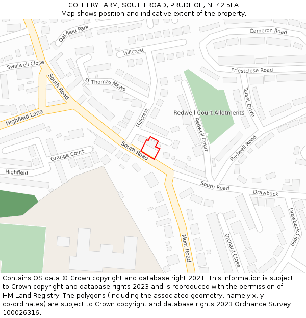 COLLIERY FARM, SOUTH ROAD, PRUDHOE, NE42 5LA: Location map and indicative extent of plot