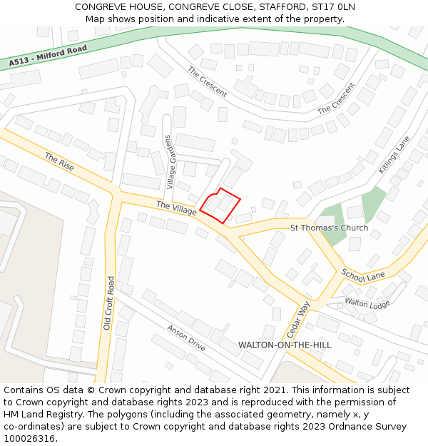 CONGREVE HOUSE, CONGREVE CLOSE, STAFFORD, ST17 0LN: Location map and indicative extent of plot