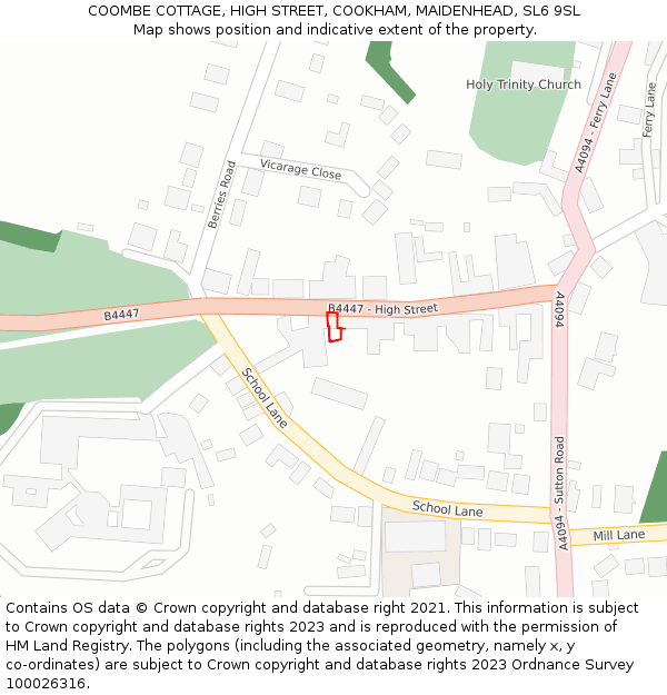 COOMBE COTTAGE, HIGH STREET, COOKHAM, MAIDENHEAD, SL6 9SL: Location map and indicative extent of plot