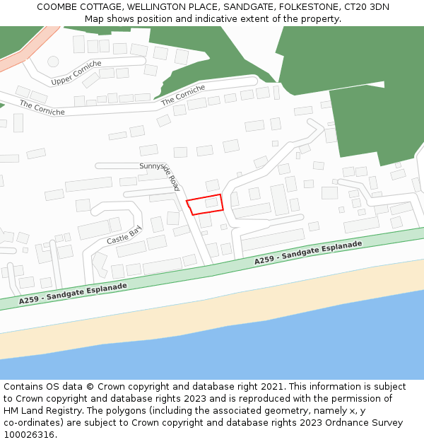 COOMBE COTTAGE, WELLINGTON PLACE, SANDGATE, FOLKESTONE, CT20 3DN: Location map and indicative extent of plot