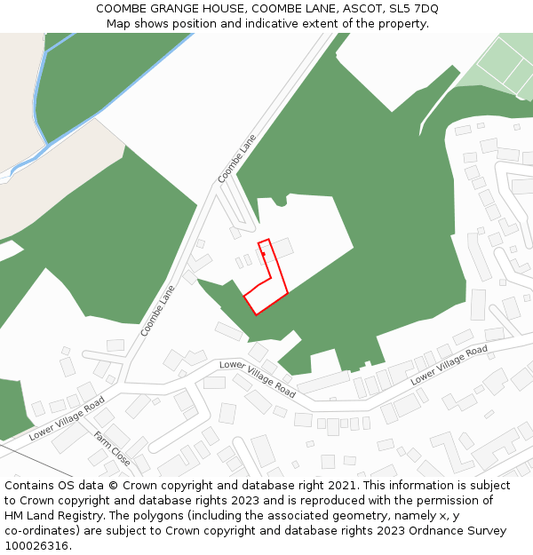 COOMBE GRANGE HOUSE, COOMBE LANE, ASCOT, SL5 7DQ: Location map and indicative extent of plot