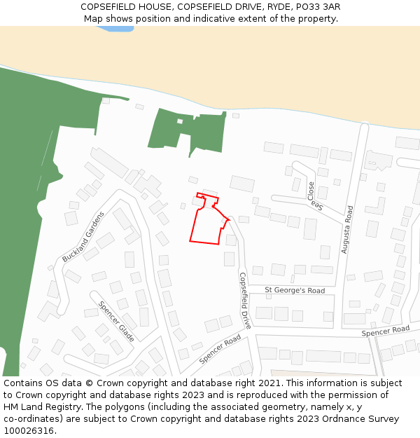COPSEFIELD HOUSE, COPSEFIELD DRIVE, RYDE, PO33 3AR: Location map and indicative extent of plot