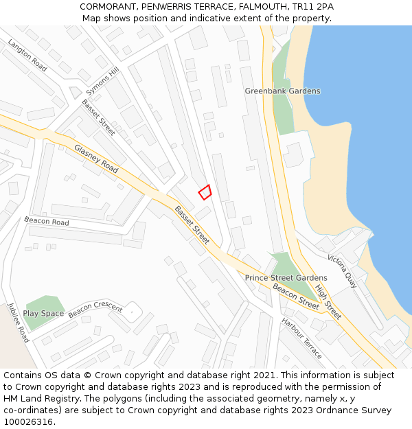CORMORANT, PENWERRIS TERRACE, FALMOUTH, TR11 2PA: Location map and indicative extent of plot