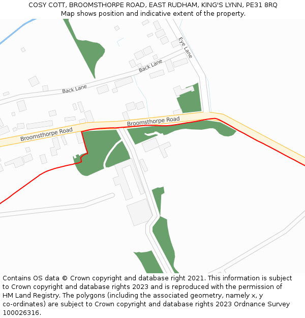 COSY COTT, BROOMSTHORPE ROAD, EAST RUDHAM, KING'S LYNN, PE31 8RQ: Location map and indicative extent of plot