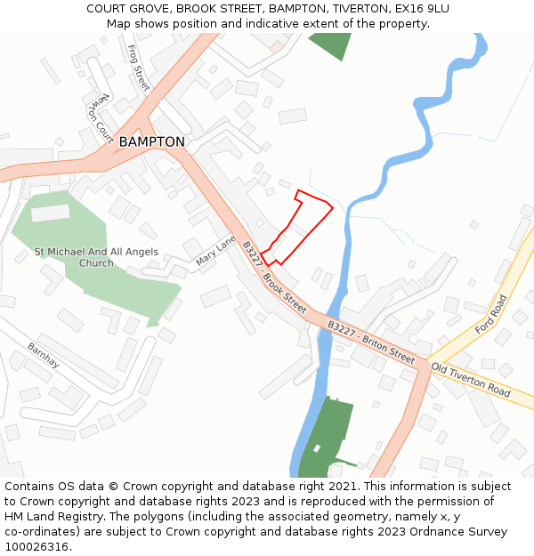 COURT GROVE, BROOK STREET, BAMPTON, TIVERTON, EX16 9LU: Location map and indicative extent of plot