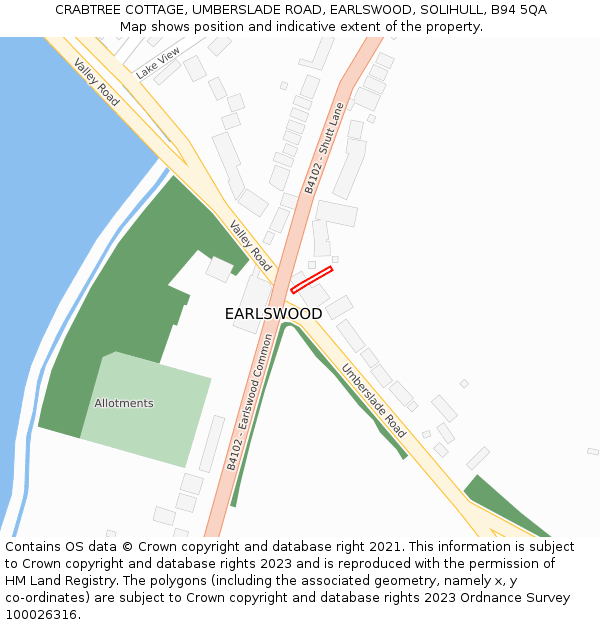 CRABTREE COTTAGE, UMBERSLADE ROAD, EARLSWOOD, SOLIHULL, B94 5QA: Location map and indicative extent of plot