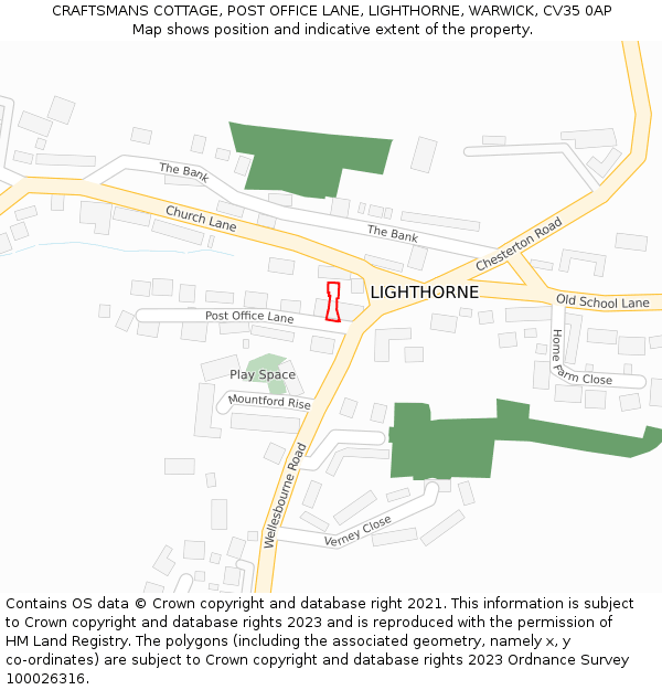 CRAFTSMANS COTTAGE, POST OFFICE LANE, LIGHTHORNE, WARWICK, CV35 0AP: Location map and indicative extent of plot