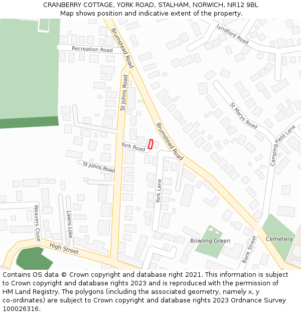 CRANBERRY COTTAGE, YORK ROAD, STALHAM, NORWICH, NR12 9BL: Location map and indicative extent of plot