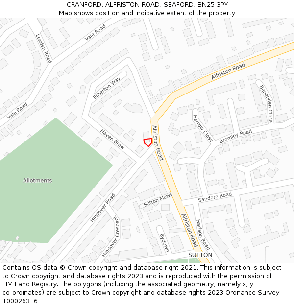 CRANFORD, ALFRISTON ROAD, SEAFORD, BN25 3PY: Location map and indicative extent of plot