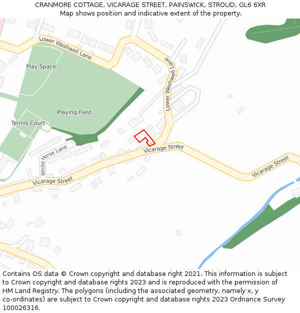 CRANMORE COTTAGE, VICARAGE STREET, PAINSWICK, STROUD, GL6 6XR: Location map and indicative extent of plot