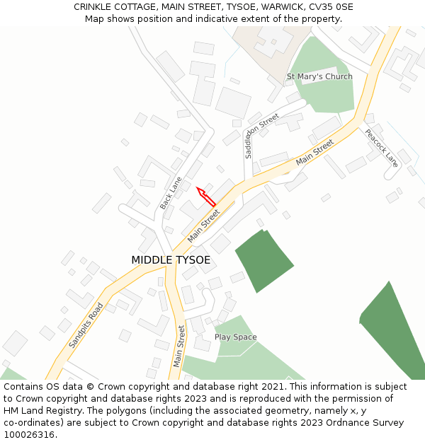 CRINKLE COTTAGE, MAIN STREET, TYSOE, WARWICK, CV35 0SE: Location map and indicative extent of plot