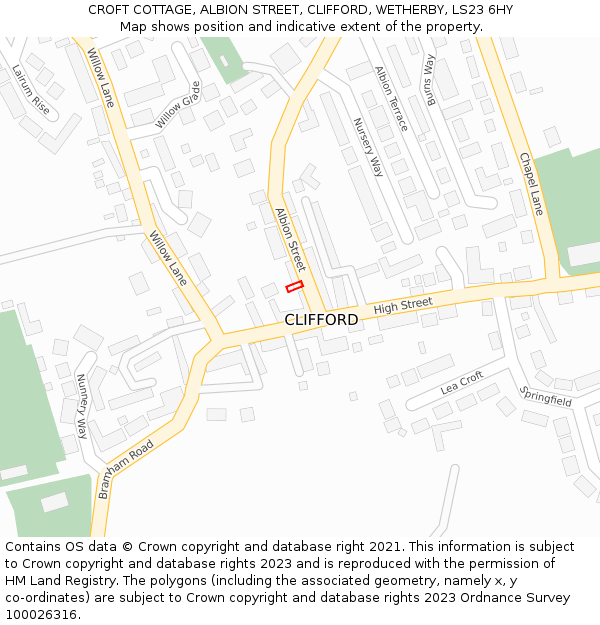 CROFT COTTAGE, ALBION STREET, CLIFFORD, WETHERBY, LS23 6HY: Location map and indicative extent of plot