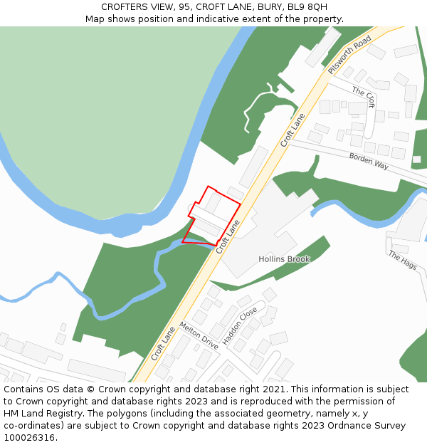 CROFTERS VIEW, 95, CROFT LANE, BURY, BL9 8QH: Location map and indicative extent of plot