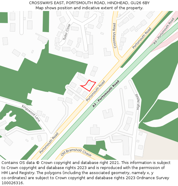 CROSSWAYS EAST, PORTSMOUTH ROAD, HINDHEAD, GU26 6BY: Location map and indicative extent of plot
