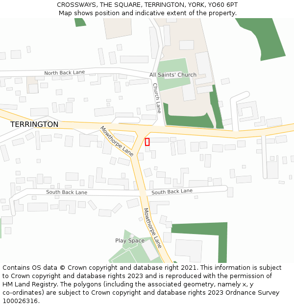 CROSSWAYS, THE SQUARE, TERRINGTON, YORK, YO60 6PT: Location map and indicative extent of plot