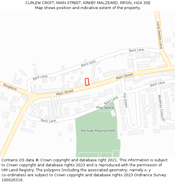 CURLEW CROFT, MAIN STREET, KIRKBY MALZEARD, RIPON, HG4 3SE: Location map and indicative extent of plot