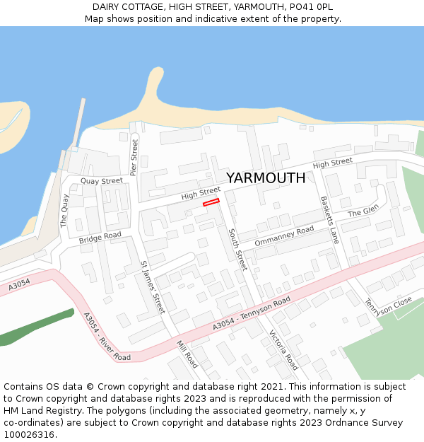DAIRY COTTAGE, HIGH STREET, YARMOUTH, PO41 0PL: Location map and indicative extent of plot