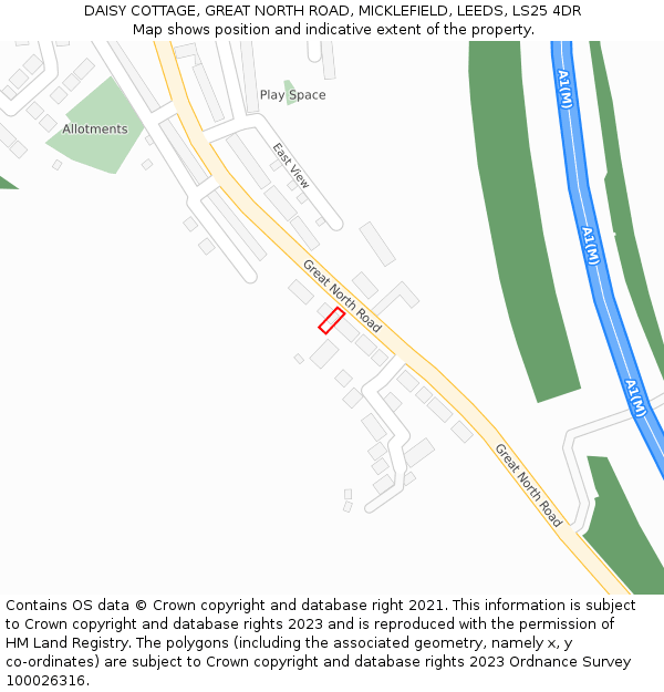 DAISY COTTAGE, GREAT NORTH ROAD, MICKLEFIELD, LEEDS, LS25 4DR: Location map and indicative extent of plot