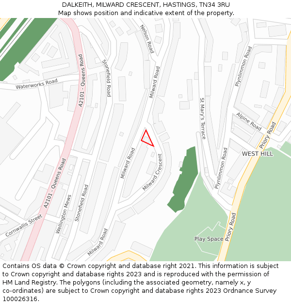 DALKEITH, MILWARD CRESCENT, HASTINGS, TN34 3RU: Location map and indicative extent of plot