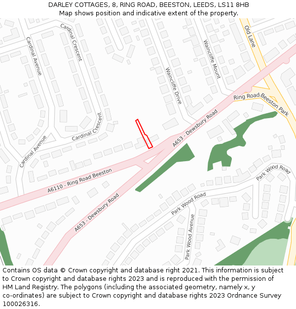 DARLEY COTTAGES, 8, RING ROAD, BEESTON, LEEDS, LS11 8HB: Location map and indicative extent of plot