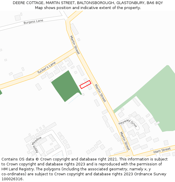 DEERE COTTAGE, MARTIN STREET, BALTONSBOROUGH, GLASTONBURY, BA6 8QY: Location map and indicative extent of plot
