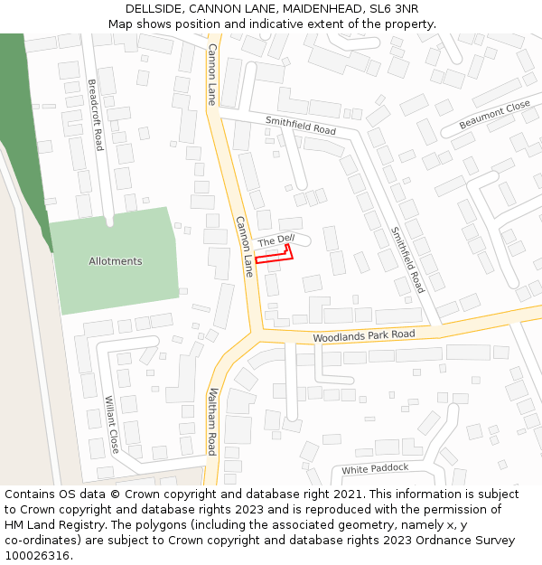 DELLSIDE, CANNON LANE, MAIDENHEAD, SL6 3NR: Location map and indicative extent of plot